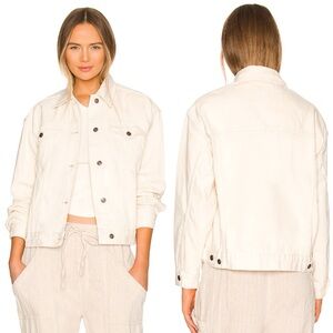 Free People Jolene Trucker Denim Jacket Ecru‎ Womens Size XL Button Front Boho